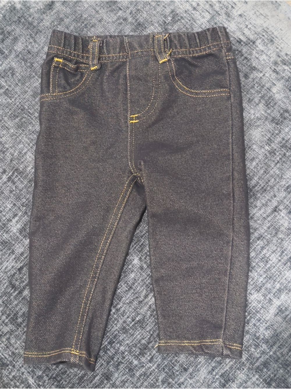 First Impressions Dark Brown Denim-Look Stretch Jeans with Yellow Stitching